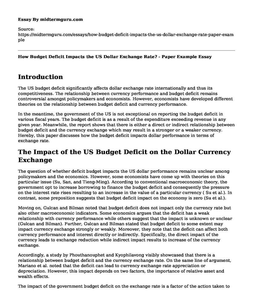 How Budget Deficit Impacts the US Dollar Exchange Rate? - Paper Example