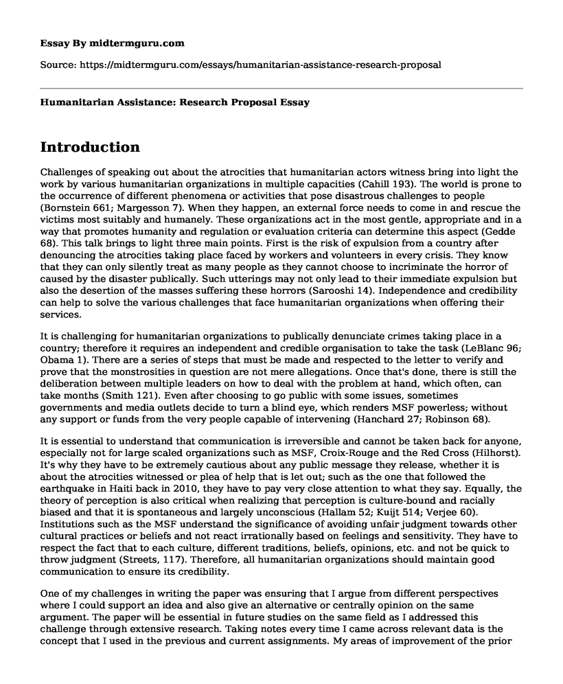 Humanitarian Assistance: Research Proposal