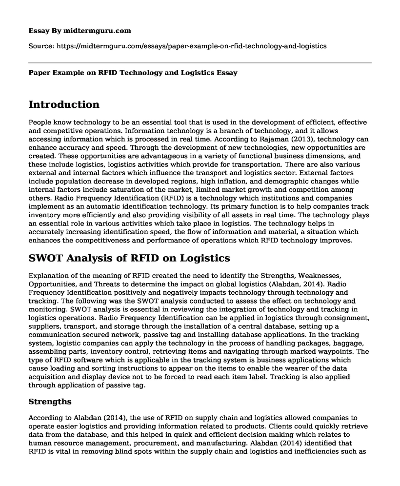 Paper Example on RFID Technology and Logistics