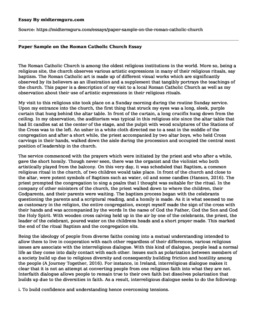 Paper Sample on the Roman Catholic Church