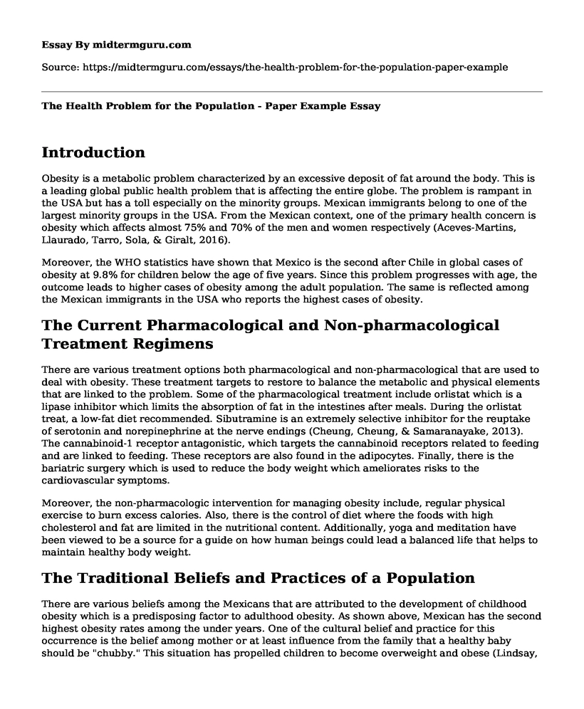 The Health Problem for the Population - Paper Example