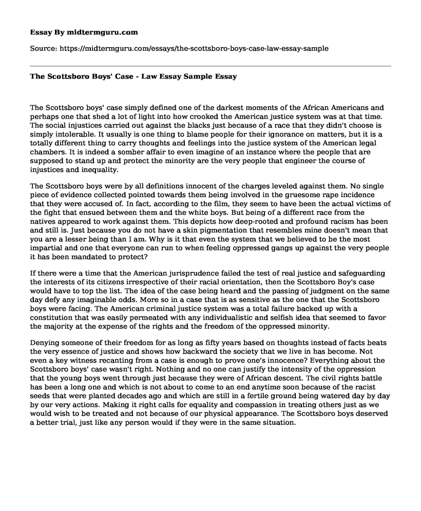 The Scottsboro Boys' Case - Law Essay Sample