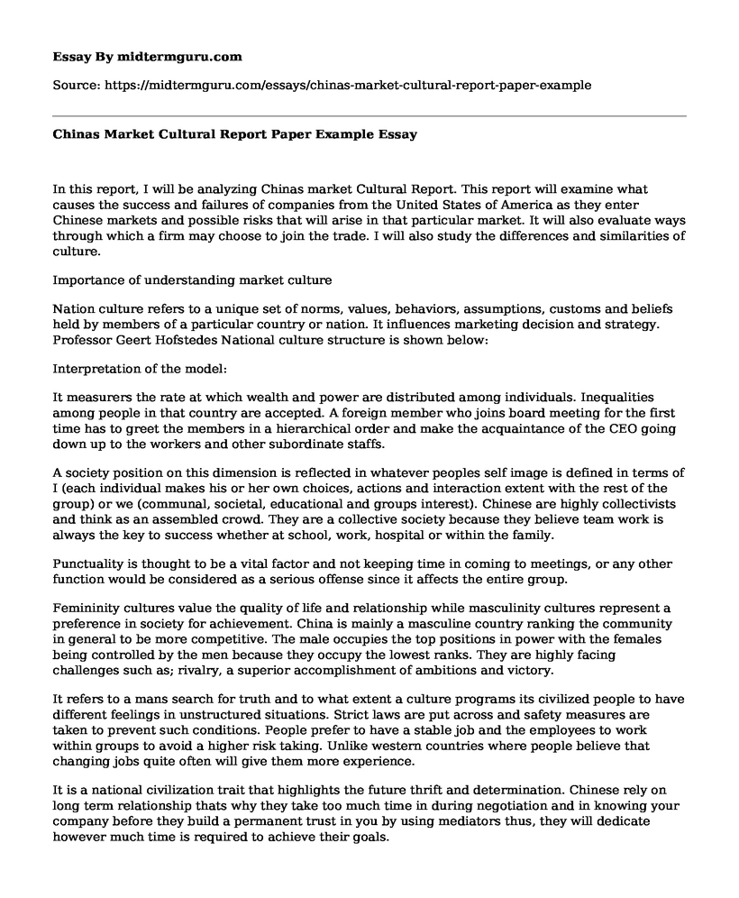 Chinas Market Cultural Report Paper Example