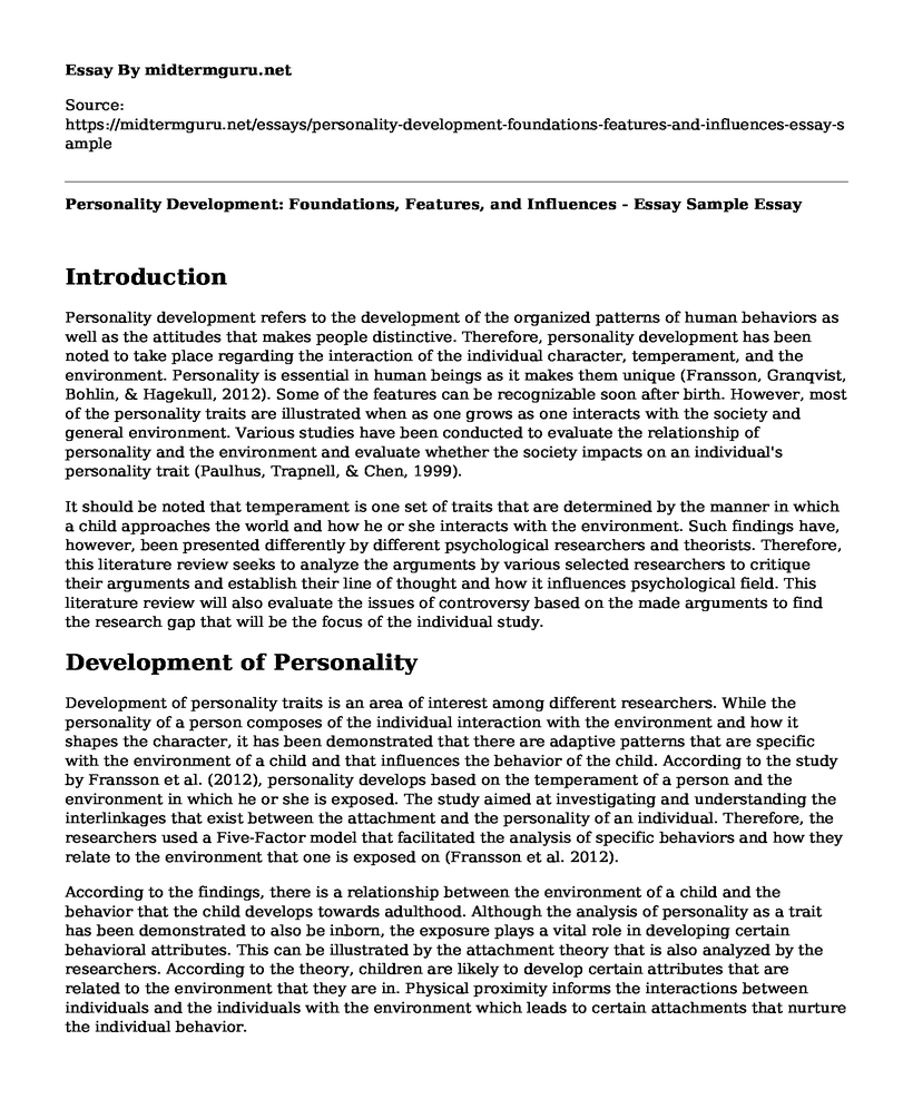 Personality Development: Foundations, Features, and Influences - Essay Sample