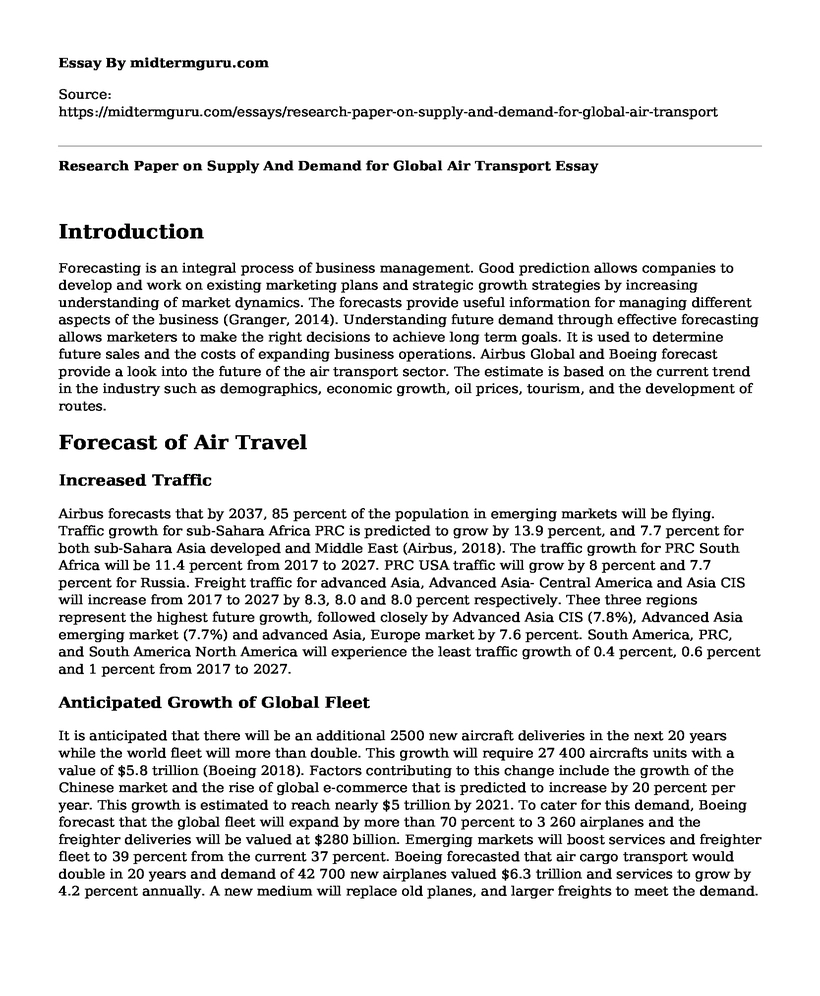 Research Paper on Supply And Demand for Global Air Transport
