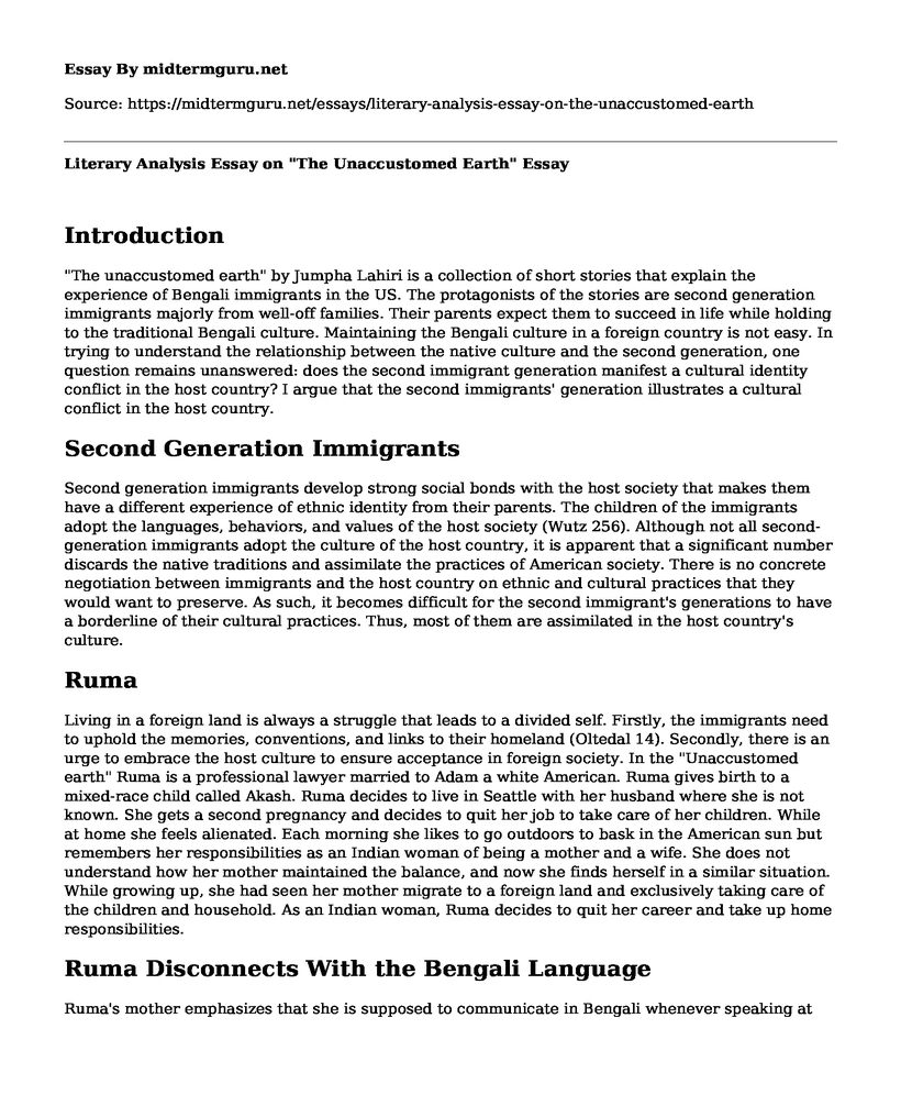 Literary Analysis Essay on "The Unaccustomed Earth"