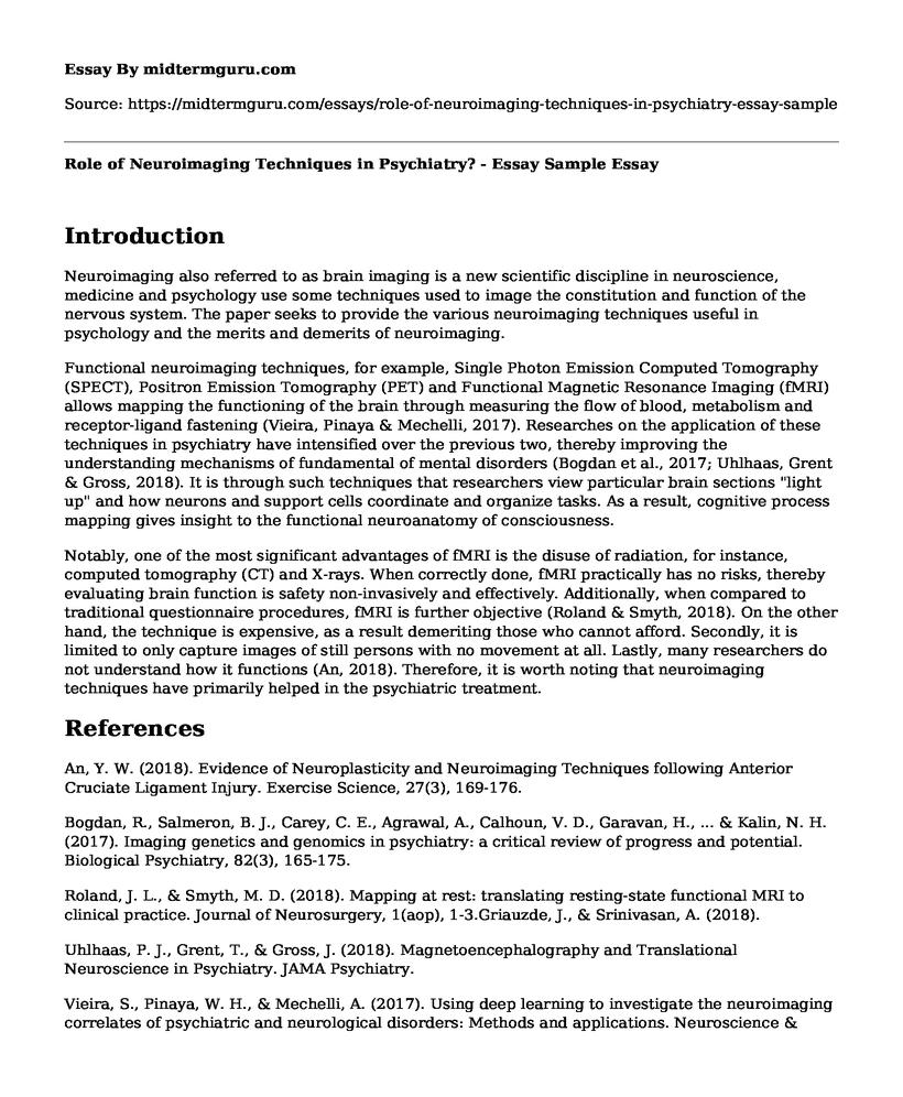 Role of Neuroimaging Techniques in Psychiatry? - Essay Sample