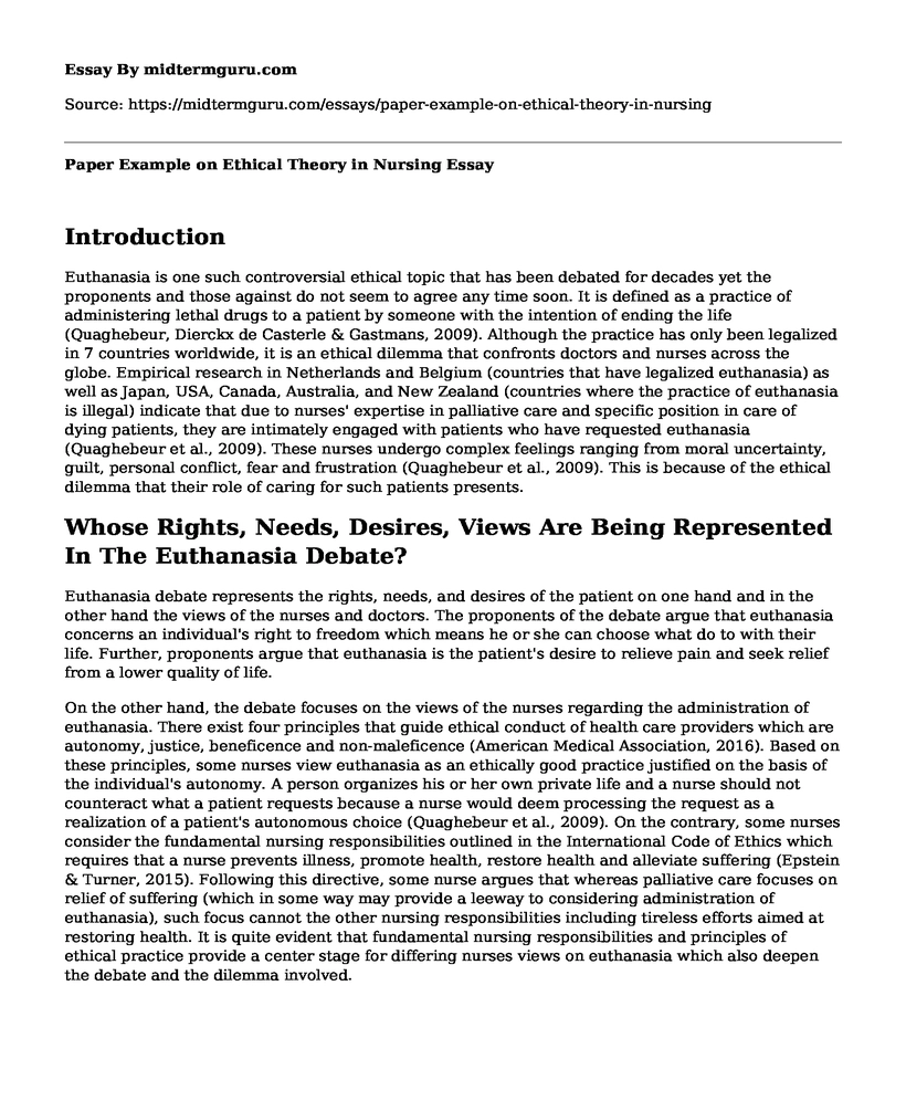 Paper Example on Ethical Theory in Nursing