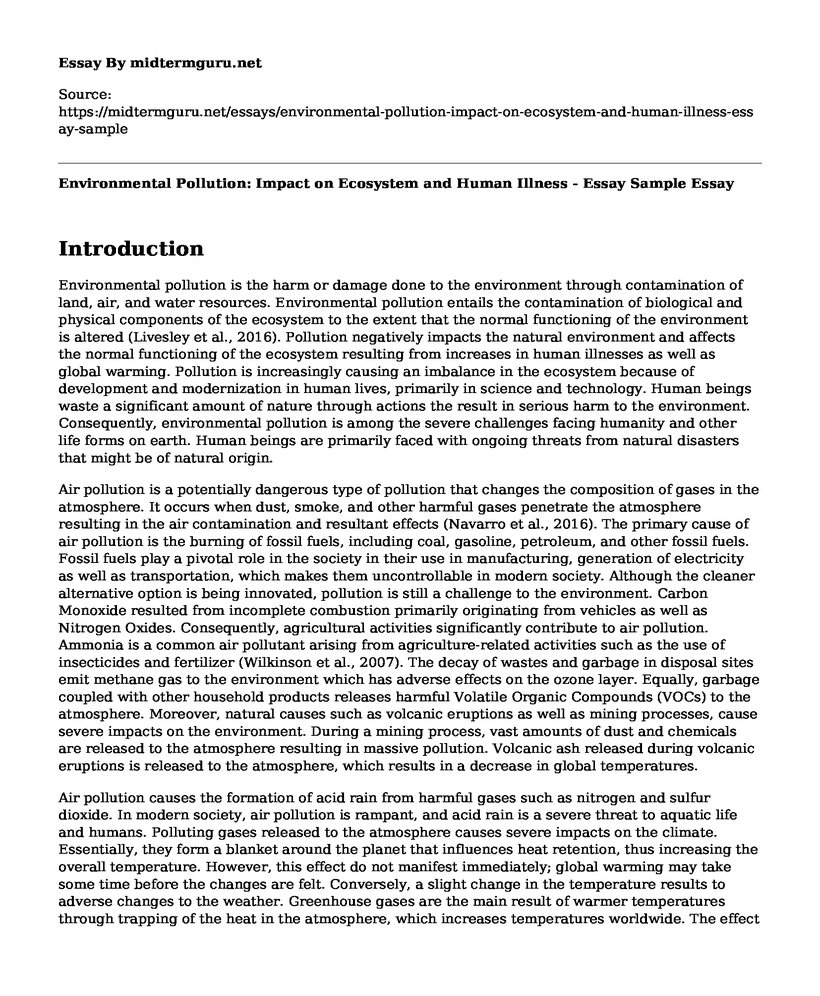 Environmental Pollution: Impact on Ecosystem and Human Illness - Essay Sample