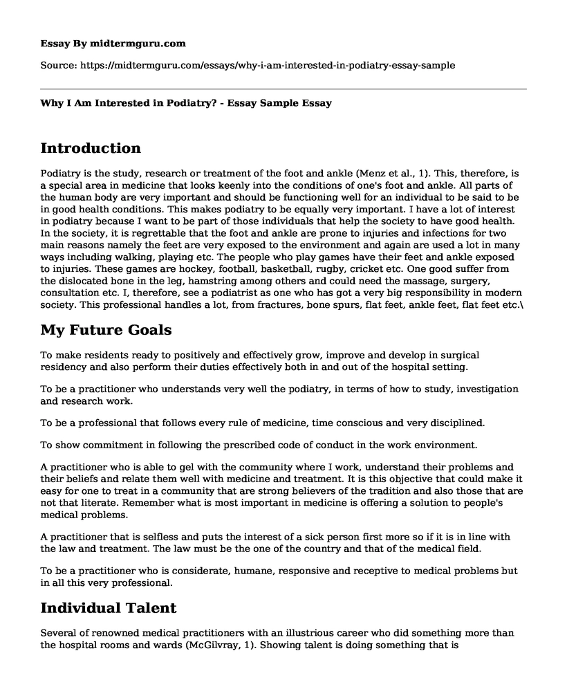Why I Am Interested in Podiatry? - Essay Sample