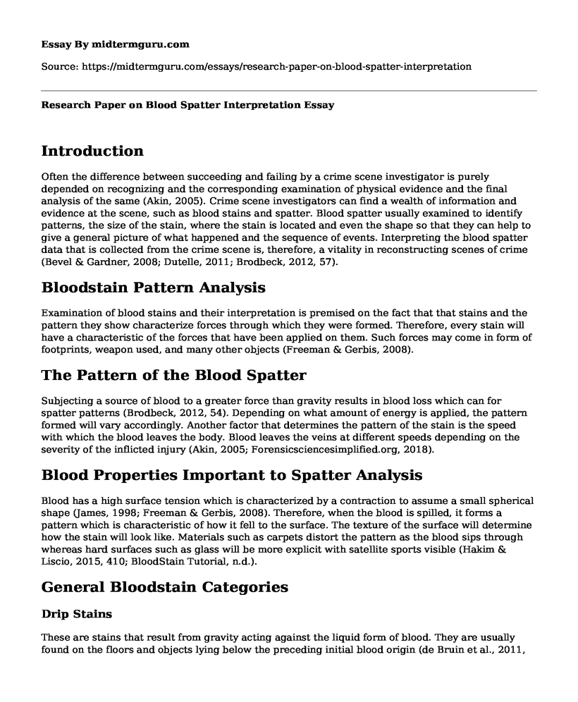 Research Paper on Blood Spatter Interpretation