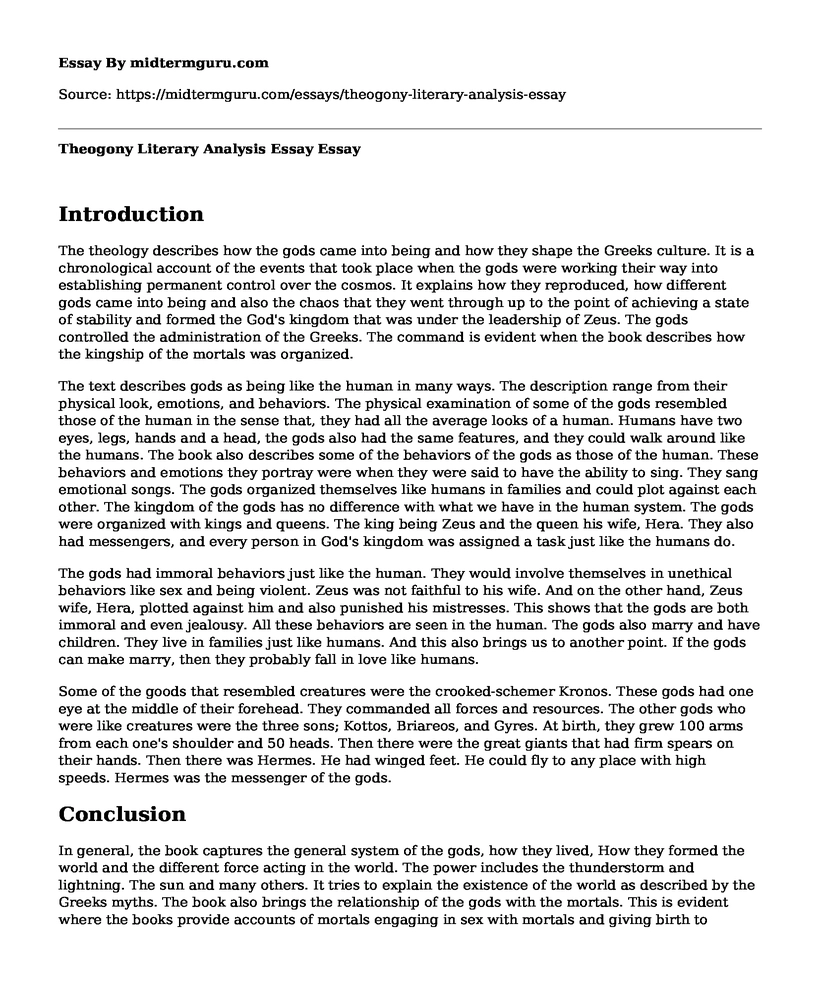 Theogony Literary Analysis Essay