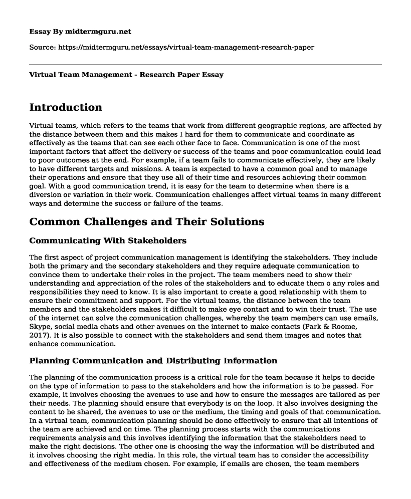 Virtual Team Management - Research Paper
