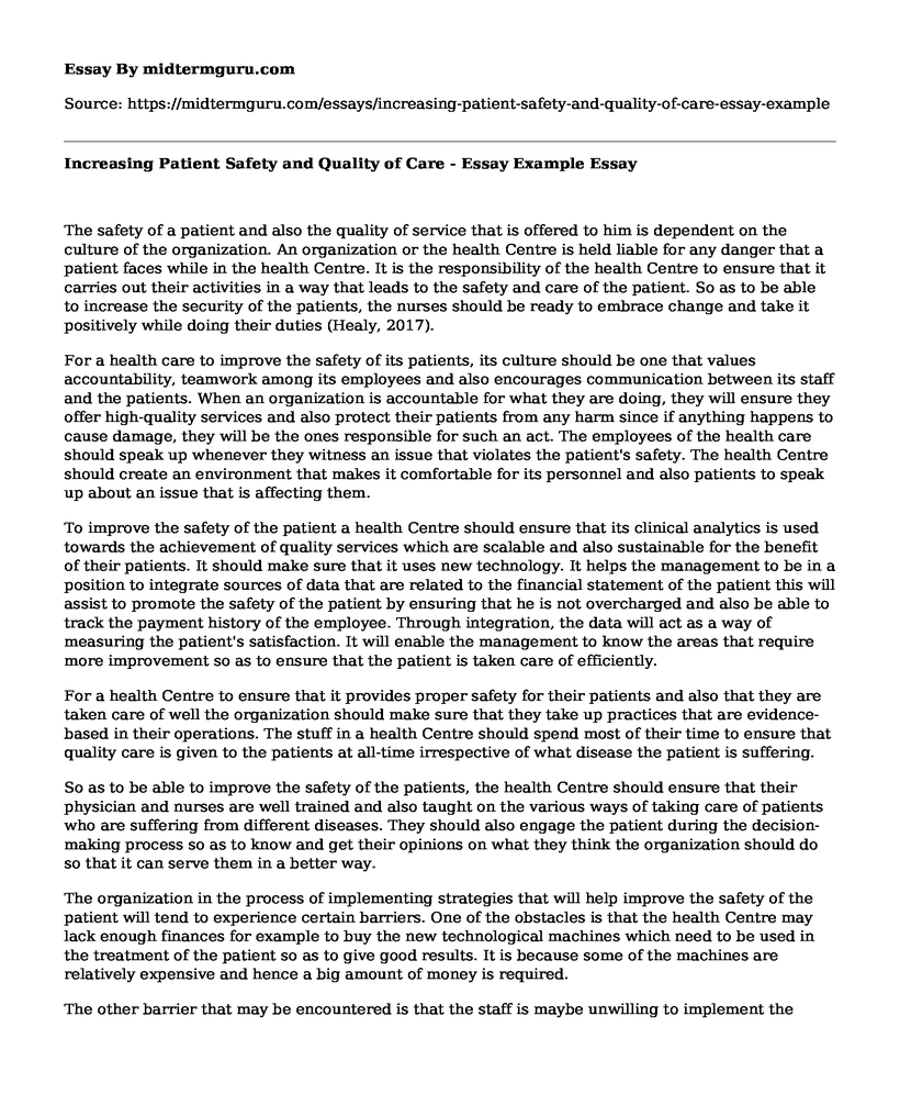 Increasing Patient Safety and Quality of Care - Essay Example