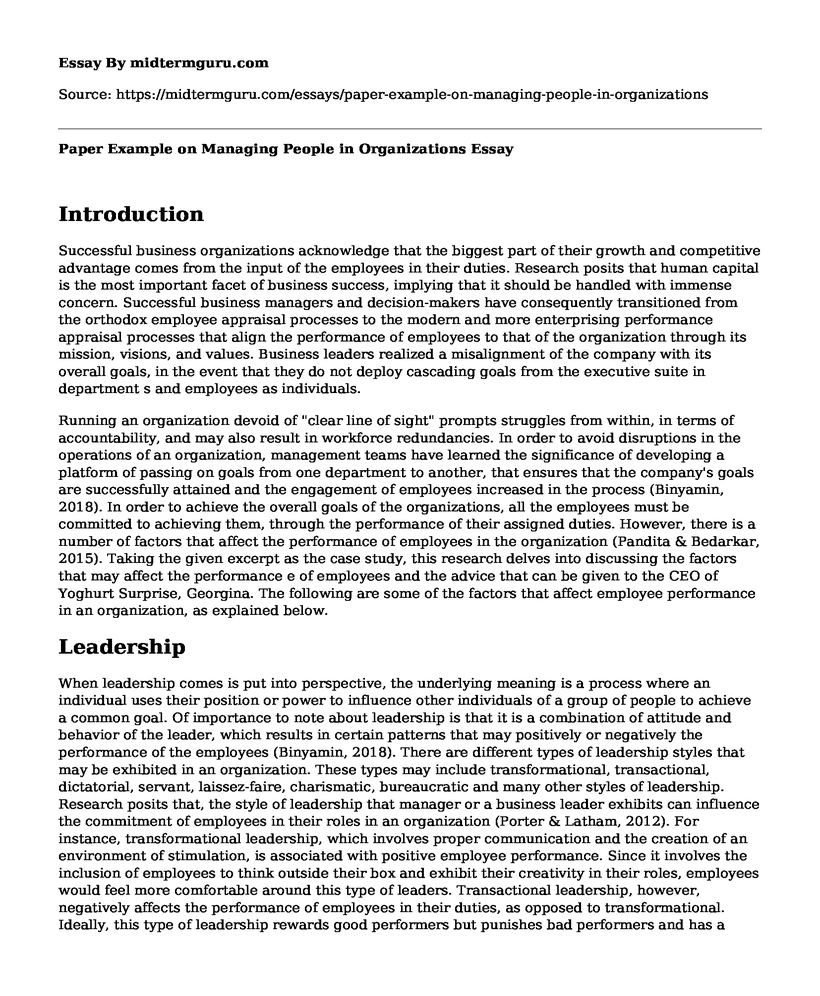 Paper Example on Managing People in Organizations