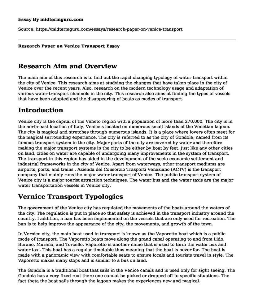 Research Paper on Venice Transport