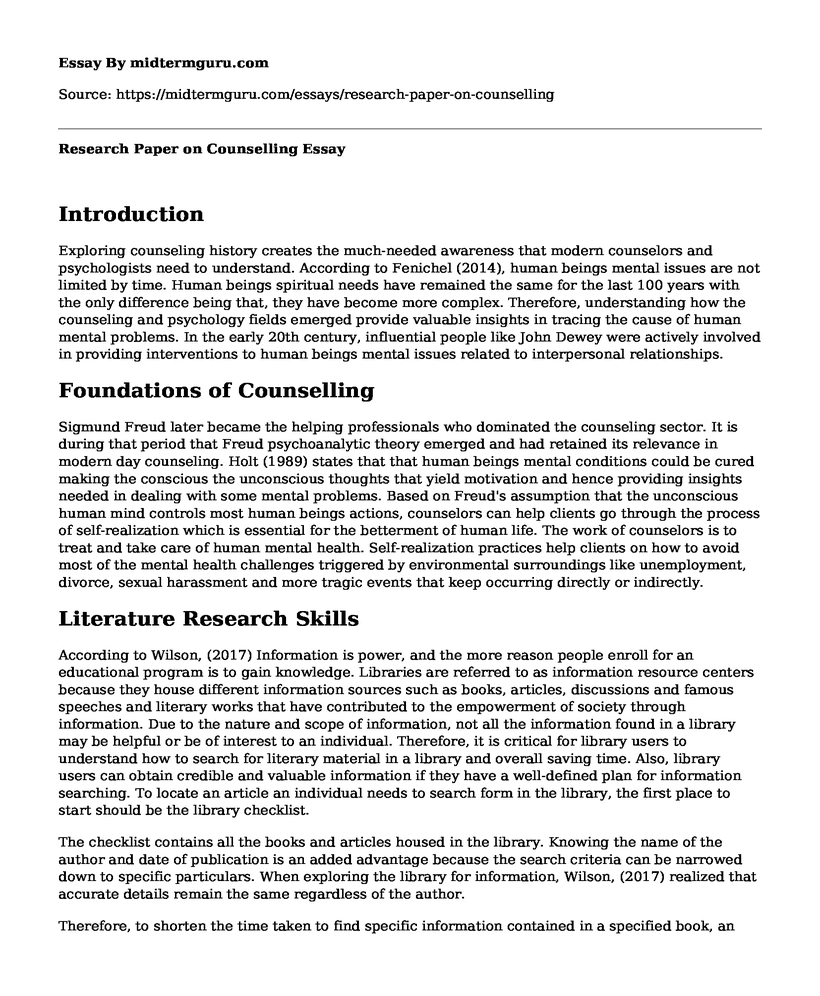 Research Paper on Counselling