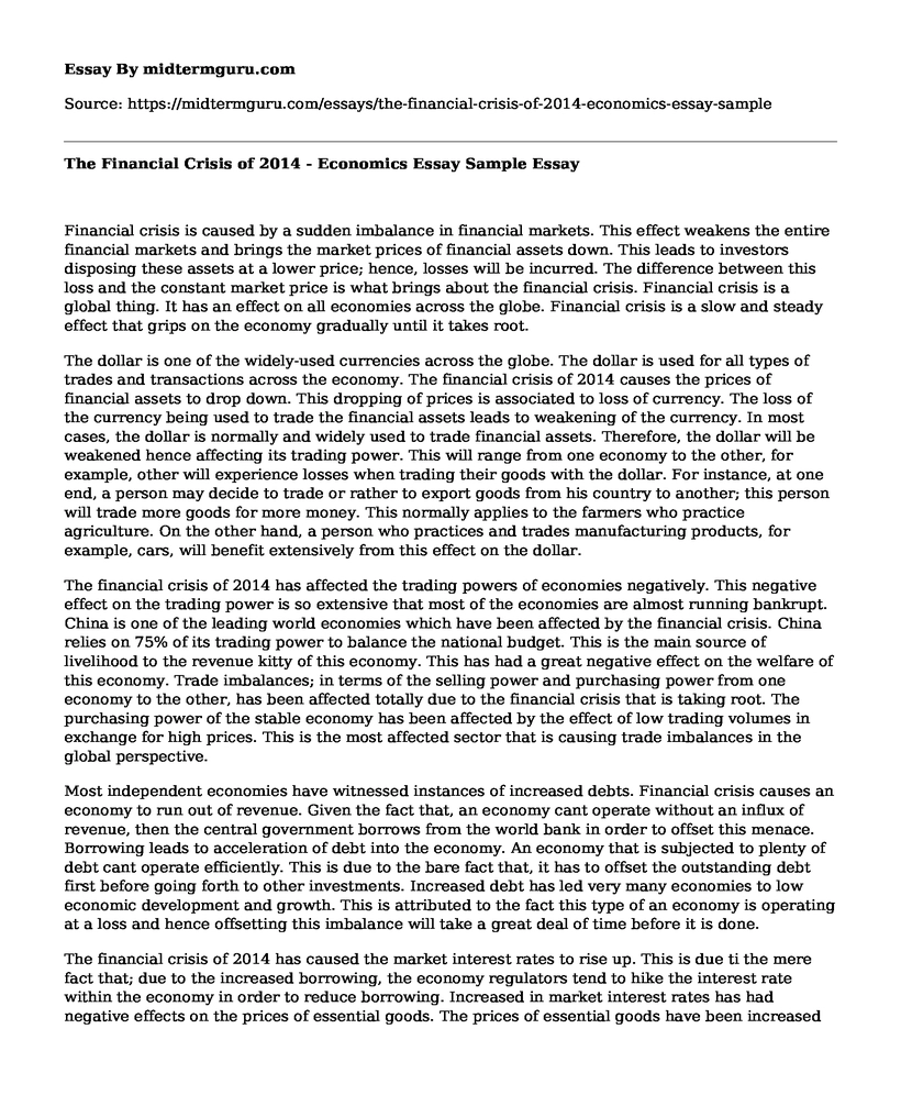 The Financial Crisis of 2014 - Economics Essay Sample