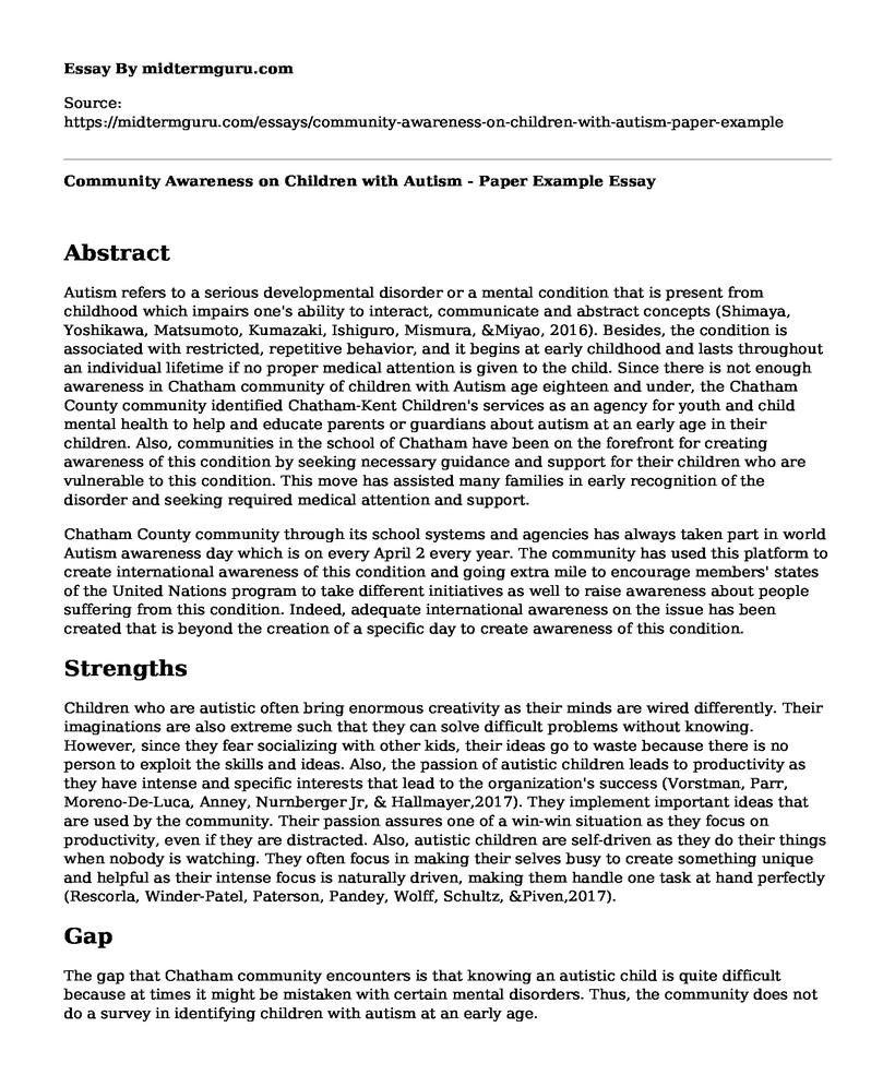 Community Awareness on Children with Autism - Paper Example