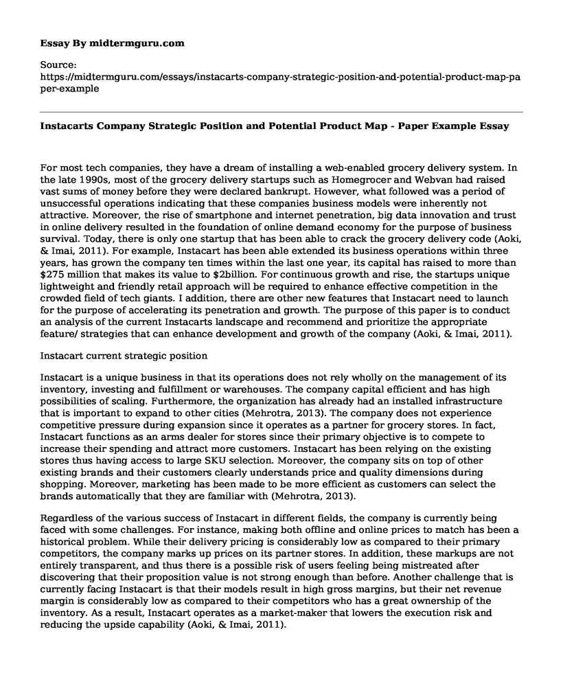 Instacarts Company Strategic Position and Potential Product Map - Paper Example