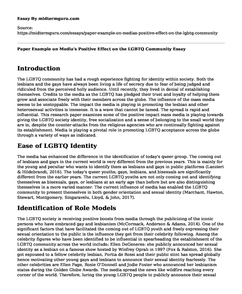 Paper Example on Media's Positive Effect on the LGBTQ Community