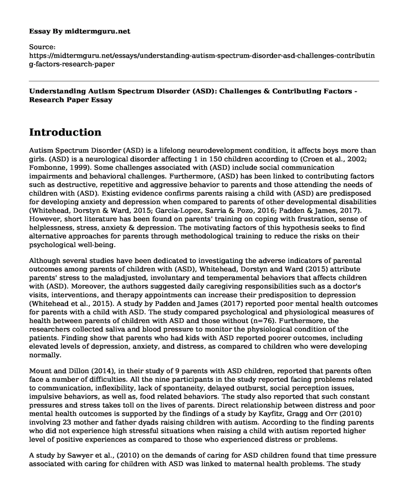 Understanding Autism Spectrum Disorder (ASD): Challenges & Contributing Factors - Research Paper