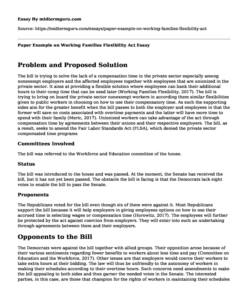 Paper Example on Working Families Flexibility Act