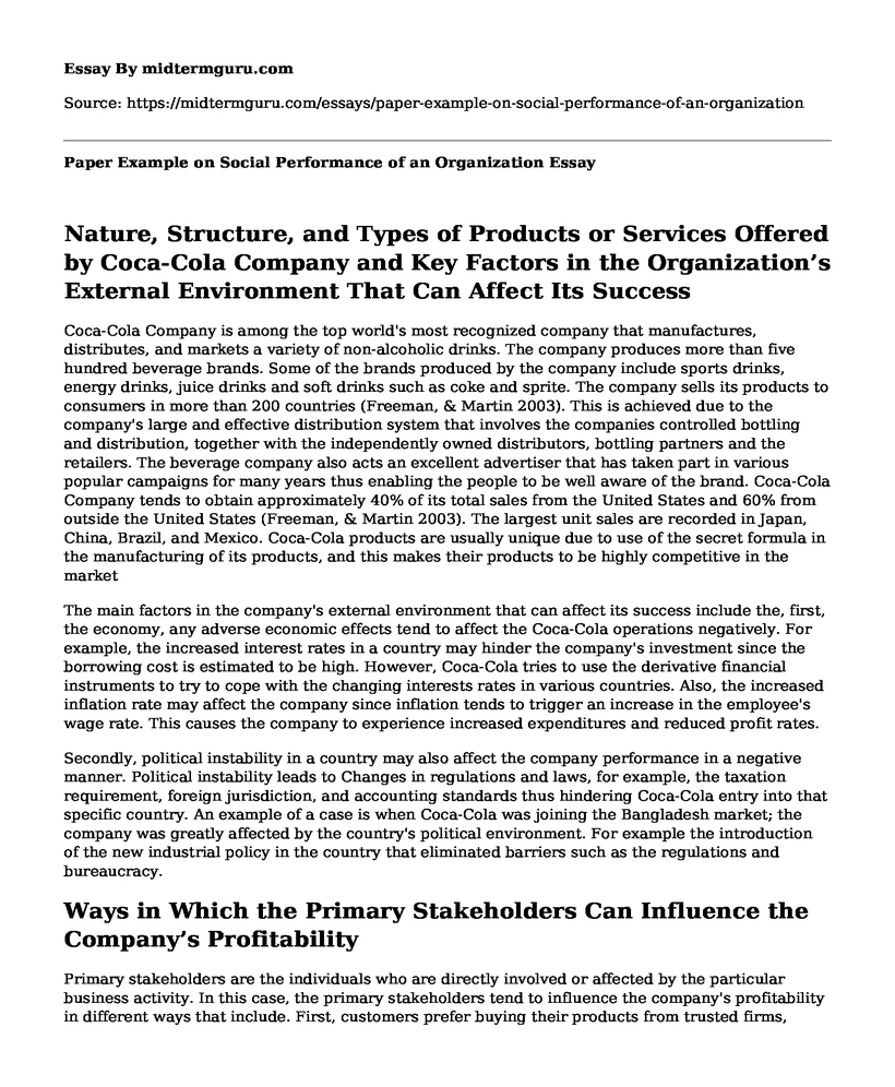 Paper Example on Social Performance of an Organization