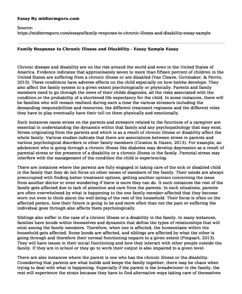 Family Response to Chronic Illness and Disability - Essay Sample