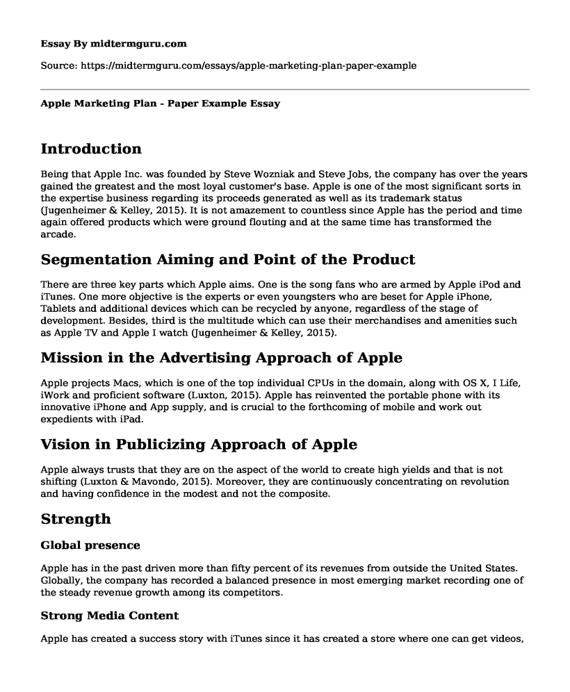 Apple Marketing Plan - Paper Example