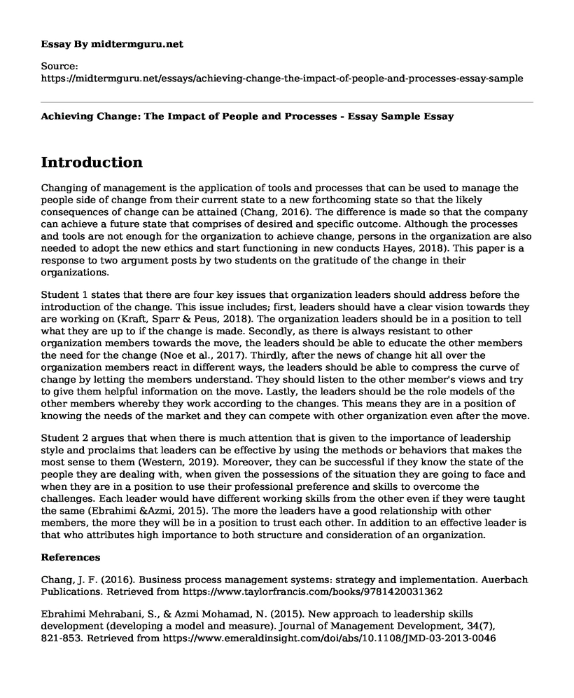 Achieving Change: The Impact of People and Processes - Essay Sample