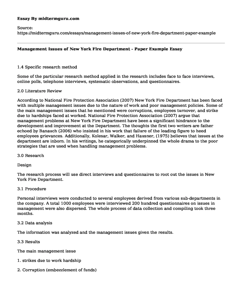 Management Issues of New York Fire Department - Paper Example