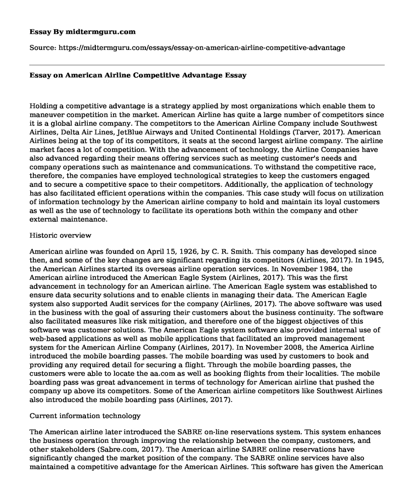 Essay on American Airline Competitive Advantage