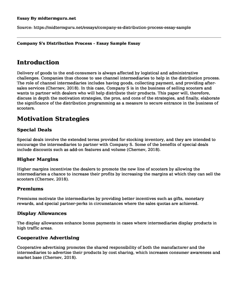 Company S's Distribution Process - Essay Sample