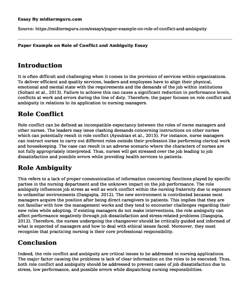 Paper Example on Role of Conflict and Ambiguity