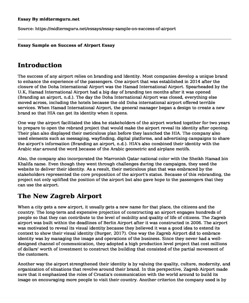 Essay Sample on Success of Airport