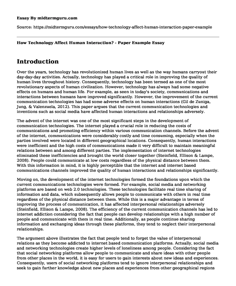 How Technology Affect Human Interaction? - Paper Example