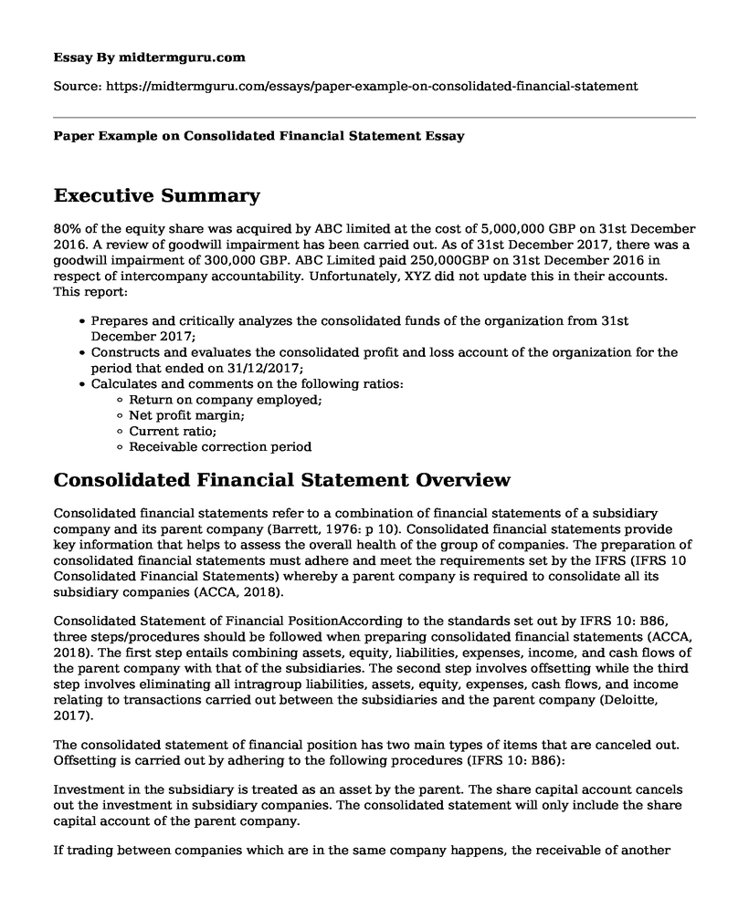 Paper Example on Consolidated Financial Statement