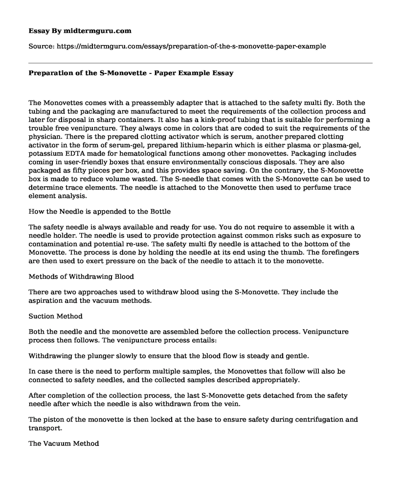 Preparation of the S-Monovette - Paper Example