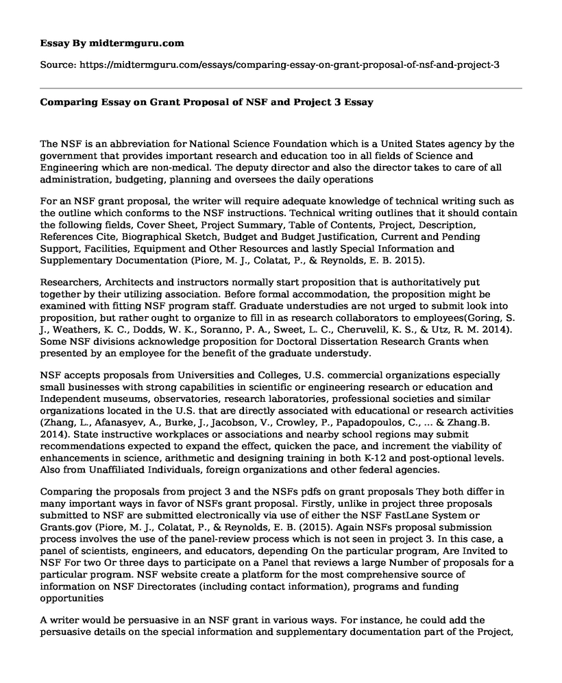 Comparing Essay on Grant Proposal of NSF and Project 3