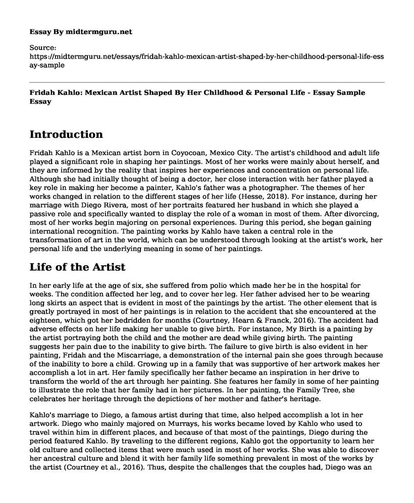 Fridah Kahlo: Mexican Artist Shaped By Her Childhood & Personal Life - Essay Sample
