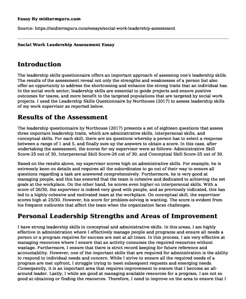 Social Work Leadership Assessment