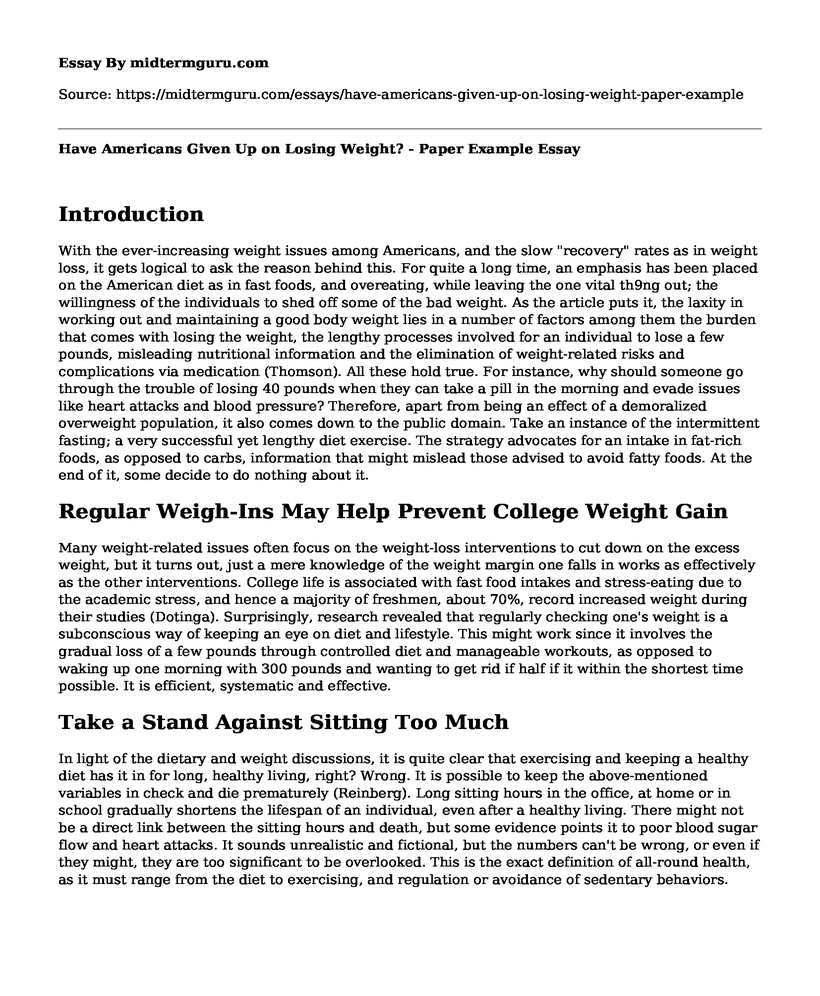 Have Americans Given Up on Losing Weight? - Paper Example