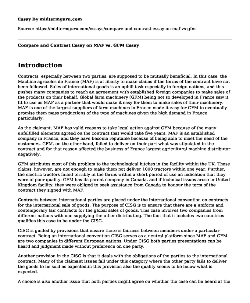 Compare and Contrast Essay on MAF vs. GFM