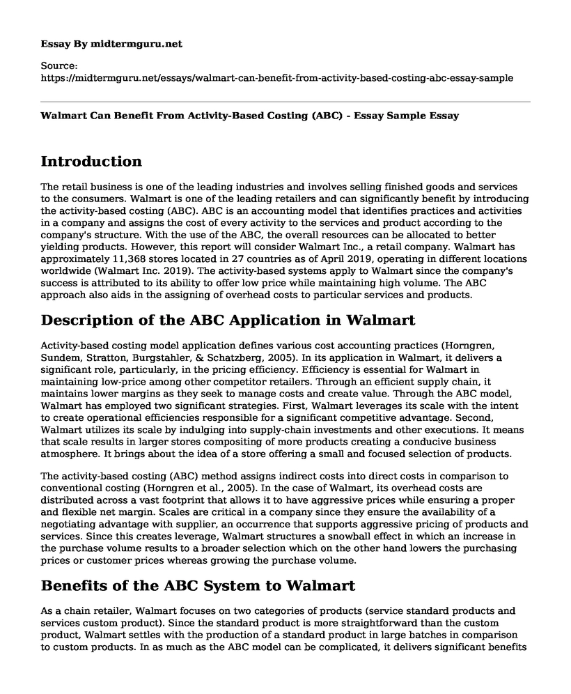 Walmart Can Benefit From Activity-Based Costing (ABC) - Essay Sample