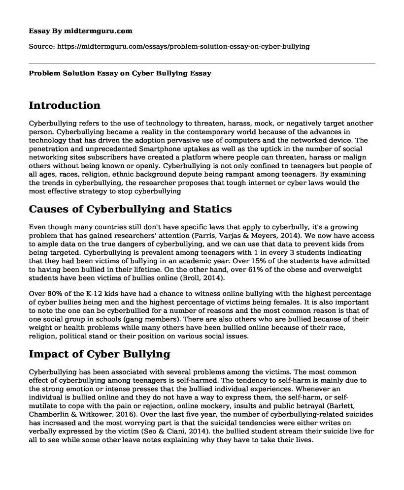 Problem Solution Essay on Cyber Bullying
