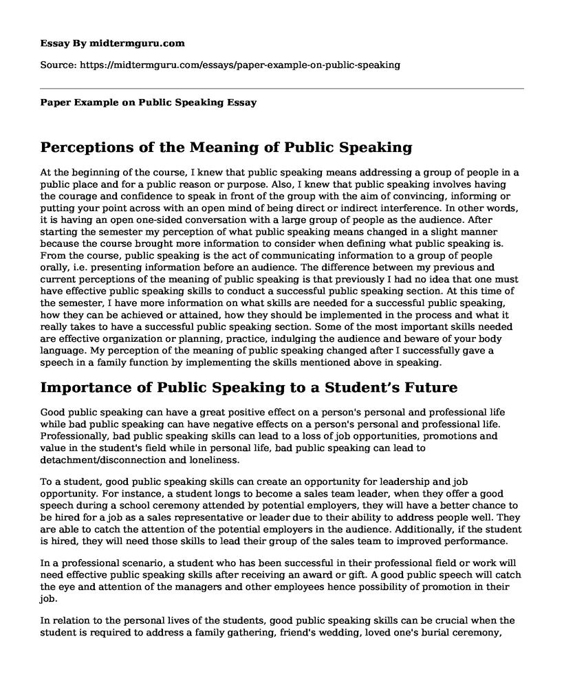 Paper Example on Public Speaking