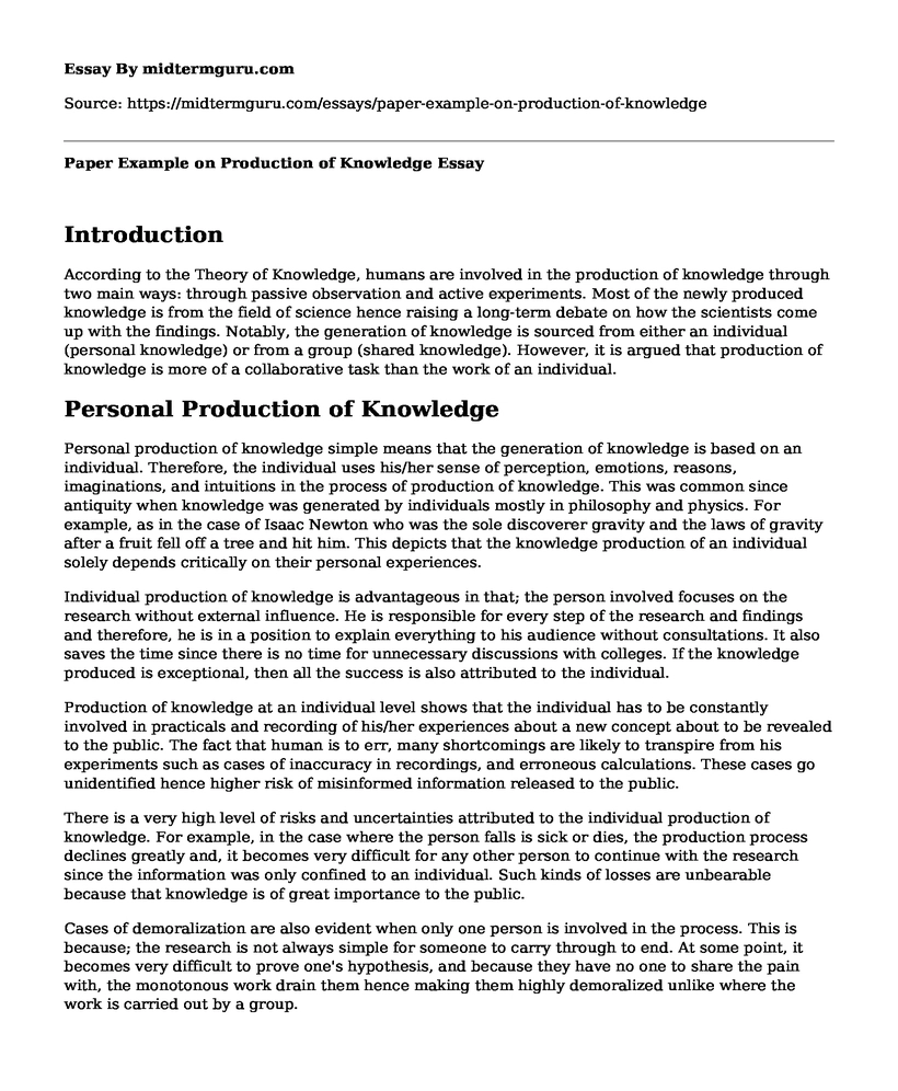 Paper Example on Production of Knowledge