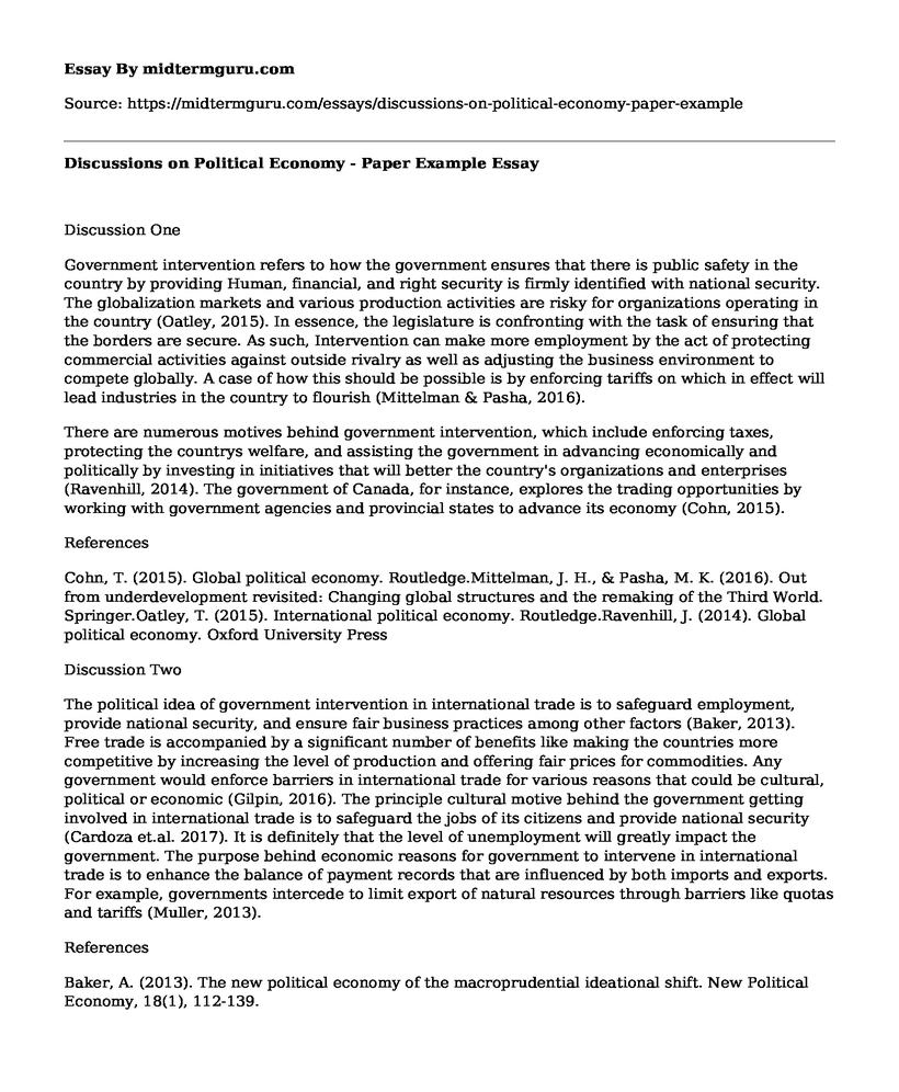Discussions on Political Economy - Paper Example