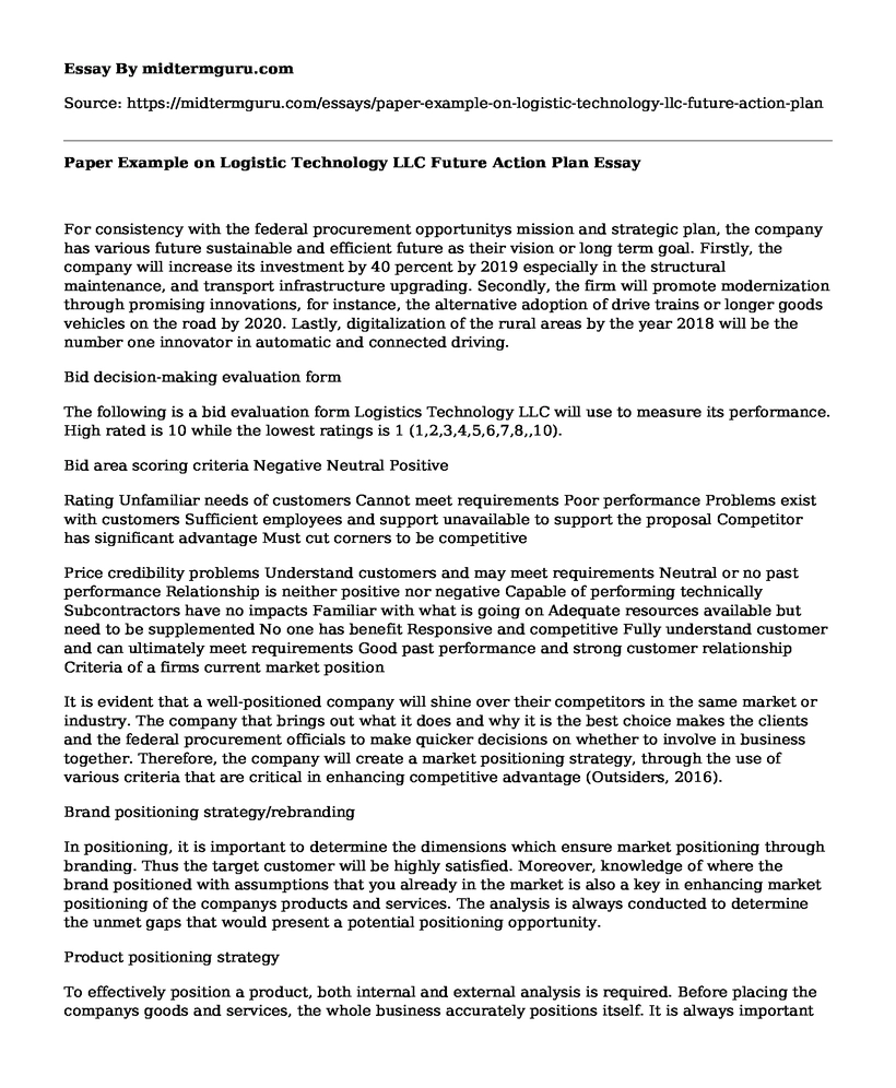 Paper Example on Logistic Technology LLC Future Action Plan